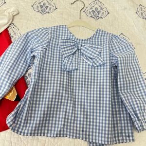 Beaufort Bonnet Beatrice Bow Blouse - Park City Periwinkle Check  EUC -3T